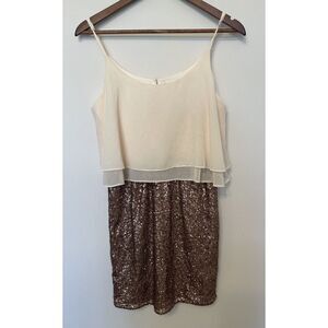 Double Zero Dress Spaghetti Strap Sequin Women's Size M Cream‎ & Dark Champagne